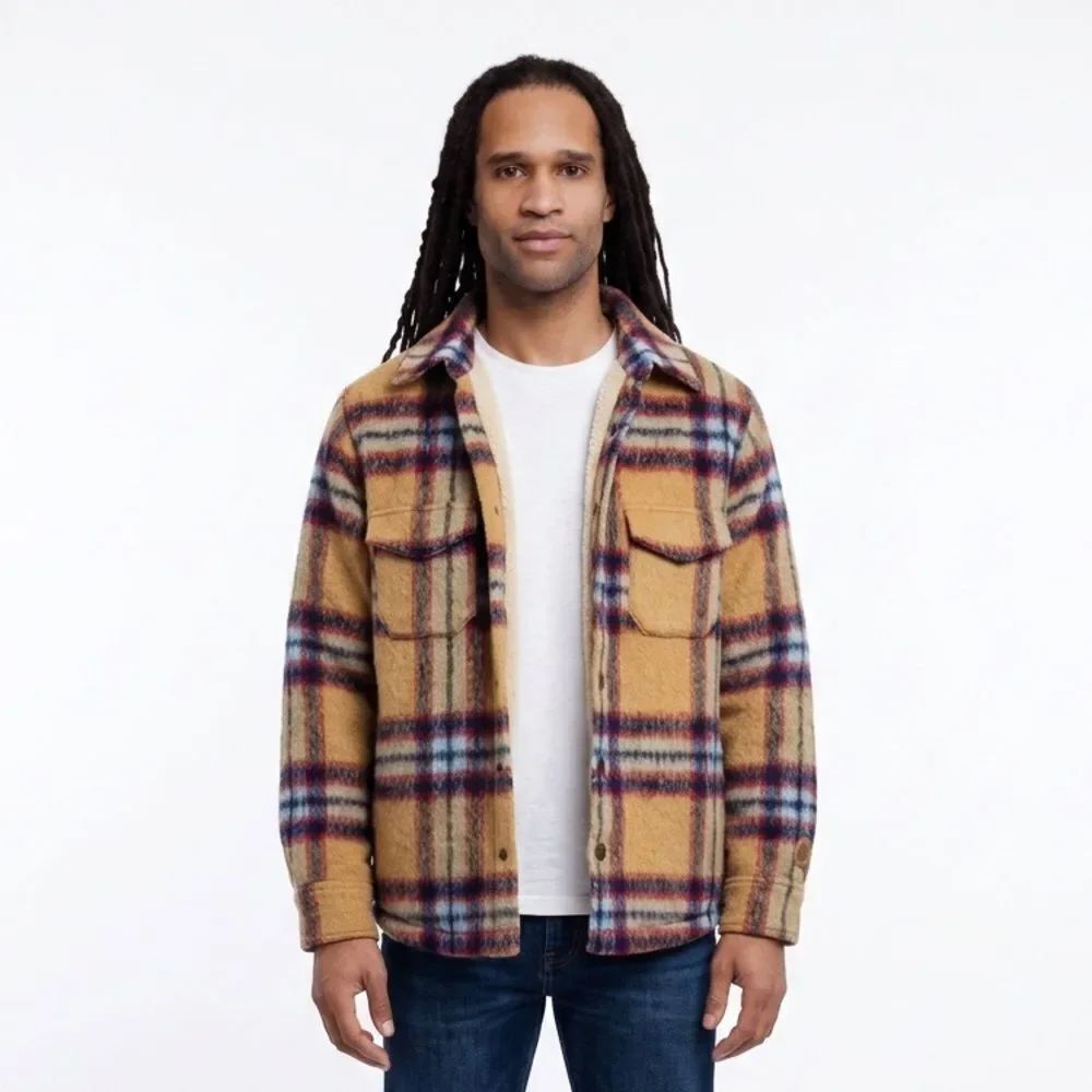 Kith Sheridan shirt Jacket Oxford camel Sherpa lined plaid New with tags size XS